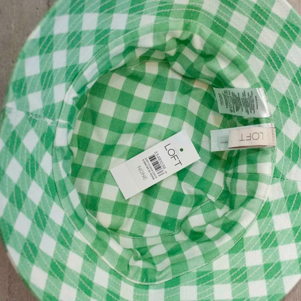 NWT Loft Gingham Bucket Hat in Cove Green